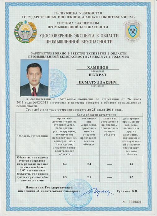 Удостоверение эксперта в области промышленной безопасности